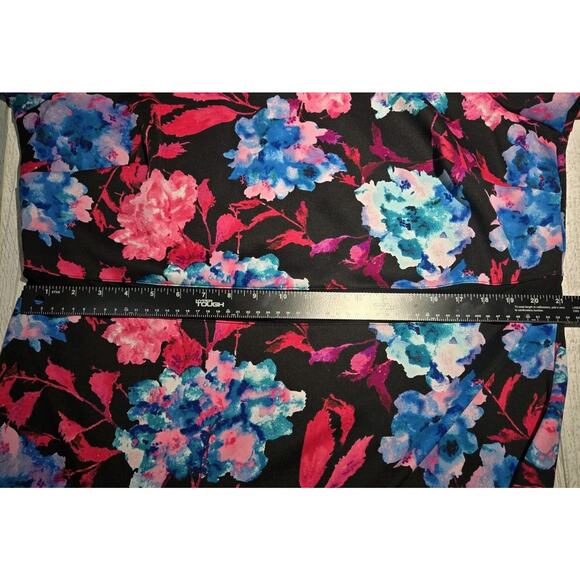 BOUTIQUE WOMEN Black Floral DRESS Sheer Bands PLUS 2X Pink Blue Party Classic - Picture 8 of 10